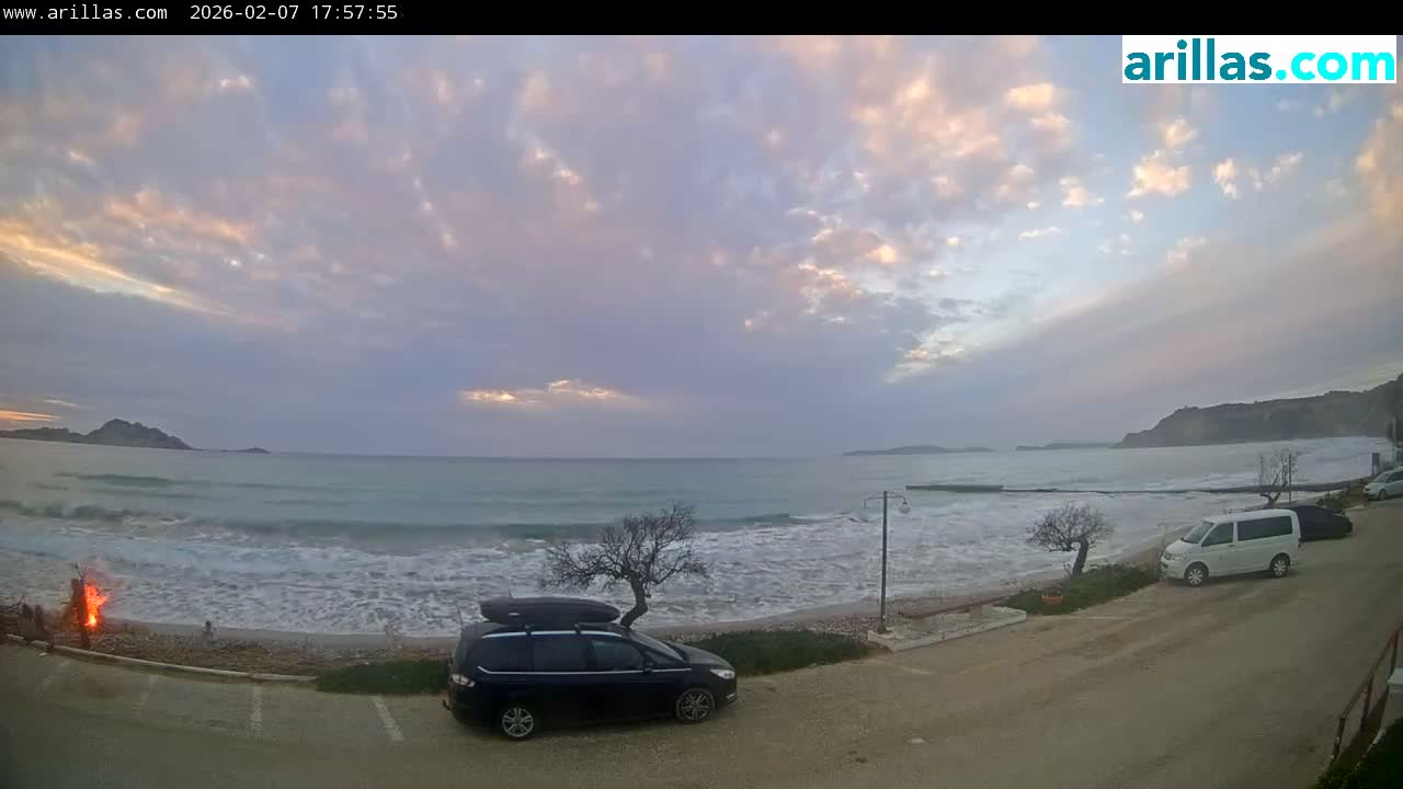 Corfu, Paralia Arillas Beach Live Cam - Arillas Agiou Georgiou, North Corfu (Vóreia Kérkyra), Corfu (Kérkyra), Ionian Islands (Periféreia Ioníon Níson), Greece