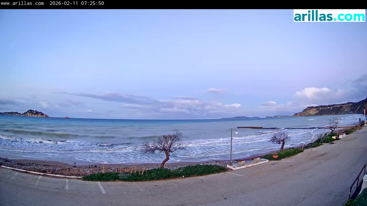 Corfu, Paralia Arillas Beach Live Cam - Arillas Agiou Georgiou, North Corfu (Vóreia Kérkyra), Corfu (Kérkyra), Ionian Islands (Periféreia Ioníon Níson), Greece