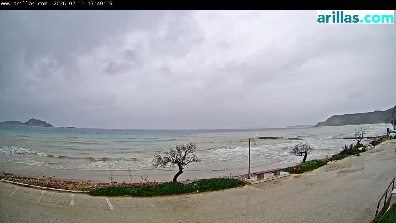 Corfu, Paralia Arillas Beach Live Cam - Arillas Agiou Georgiou, North Corfu (Vóreia Kérkyra), Corfu (Kérkyra), Ionian Islands (Periféreia Ioníon Níson), Greece