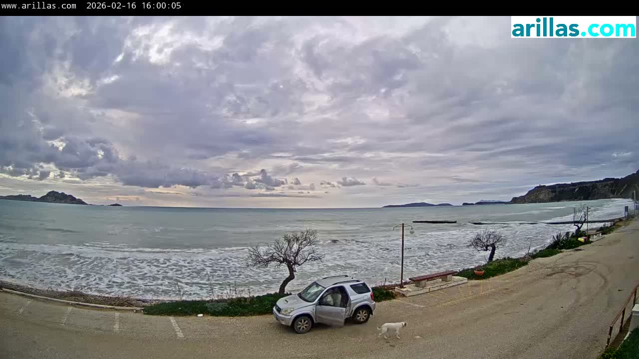 Corfu, Paralia Arillas Beach Live Cam - Arillas Agiou Georgiou, North Corfu (Vóreia Kérkyra), Corfu (Kérkyra), Ionian Islands (Periféreia Ioníon Níson), Greece