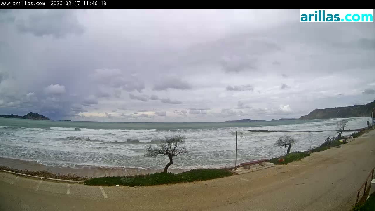 Corfu, Paralia Arillas Beach Live Cam - Arillas Agiou Georgiou, North Corfu (Vóreia Kérkyra), Corfu (Kérkyra), Ionian Islands (Periféreia Ioníon Níson), Greece