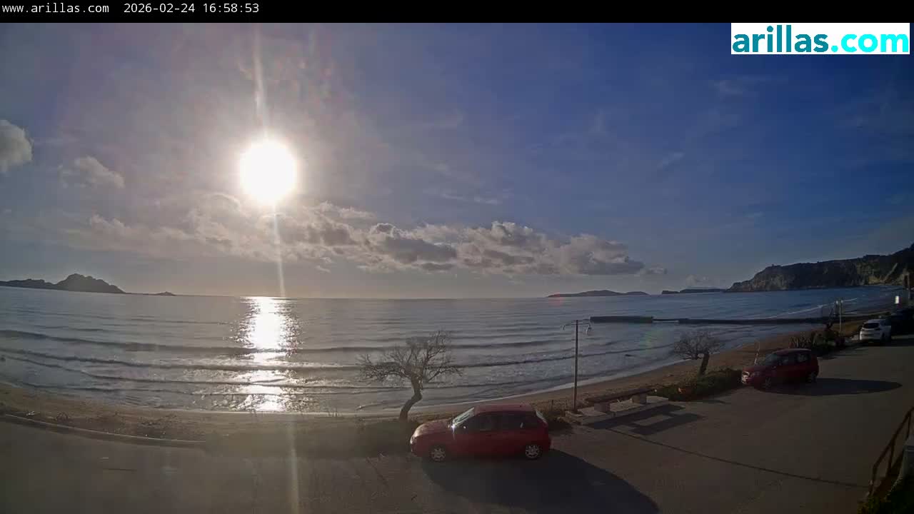 Corfu, Paralia Arillas Beach Live Cam - Arillas Agiou Georgiou, North Corfu (Vóreia Kérkyra), Corfu (Kérkyra), Ionian Islands (Periféreia Ioníon Níson), Greece