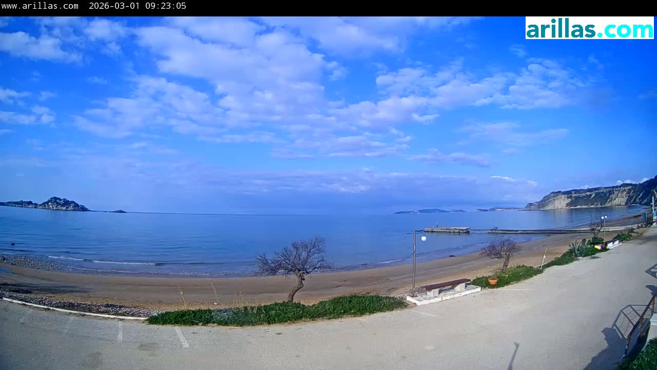 Corfu, Paralia Arillas Beach Live Cam - Arillas Agiou Georgiou, North Corfu (Vóreia Kérkyra), Corfu (Kérkyra), Ionian Islands (Periféreia Ioníon Níson), Greece