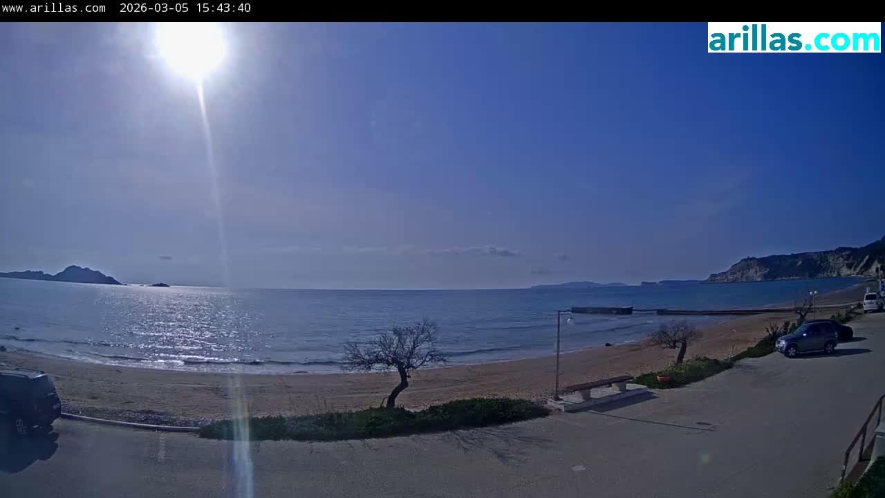 Corfu, Paralia Arillas Beach Live Cam - Arillas Agiou Georgiou, North Corfu (Vóreia Kérkyra), Corfu (Kérkyra), Ionian Islands (Periféreia Ioníon Níson), Greece