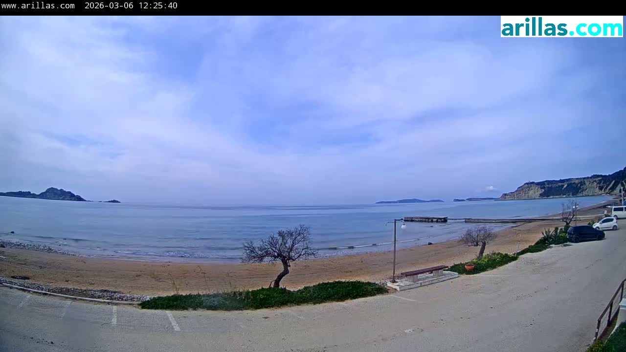 Corfu, Paralia Arillas Beach Live Cam - Arillas Agiou Georgiou, North Corfu (Vóreia Kérkyra), Corfu (Kérkyra), Ionian Islands (Periféreia Ioníon Níson), Greece