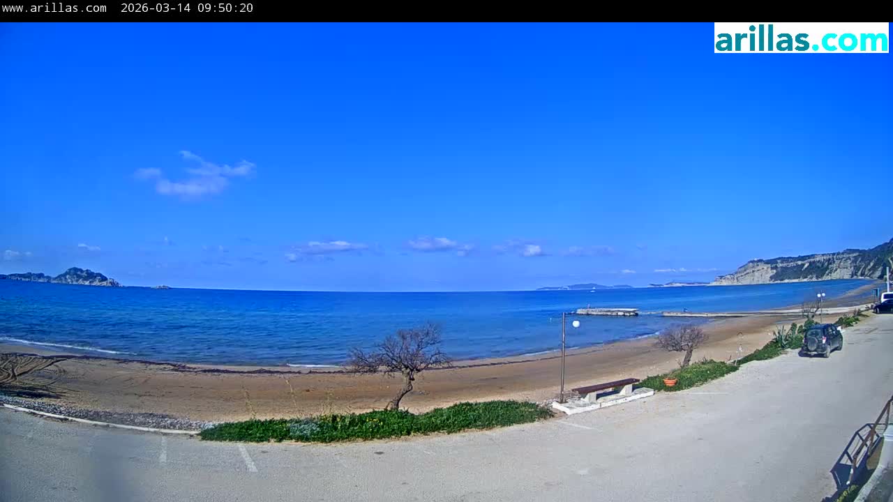 Corfu, Paralia Arillas Beach Live Cam - Arillas Agiou Georgiou, North Corfu (Vóreia Kérkyra), Corfu (Kérkyra), Ionian Islands (Periféreia Ioníon Níson), Greece
