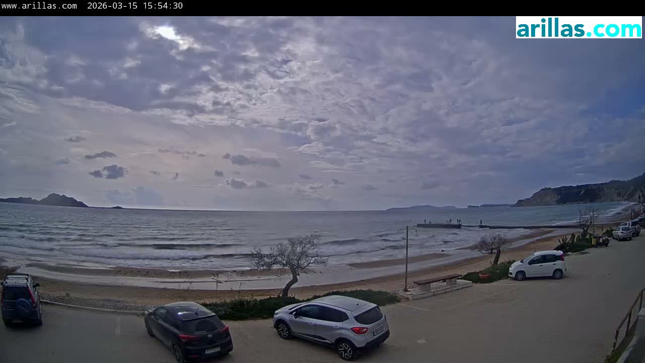 Corfu, Paralia Arillas Beach Live Cam - Arillas Agiou Georgiou, North Corfu (Vóreia Kérkyra), Corfu (Kérkyra), Ionian Islands (Periféreia Ioníon Níson), Greece