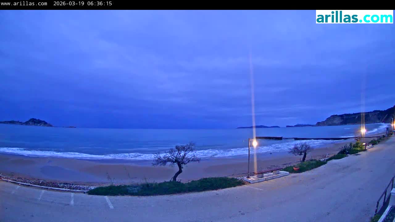 Corfu, Paralia Arillas Beach Live Cam - Arillas Agiou Georgiou, North Corfu (Vóreia Kérkyra), Corfu (Kérkyra), Ionian Islands (Periféreia Ioníon Níson), Greece