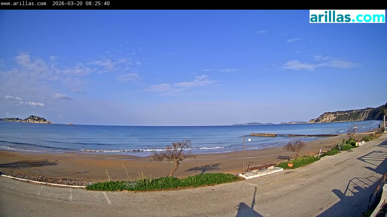 Corfu, Paralia Arillas Beach Live Cam - Arillas Agiou Georgiou, North Corfu (Vóreia Kérkyra), Corfu (Kérkyra), Ionian Islands (Periféreia Ioníon Níson), Greece