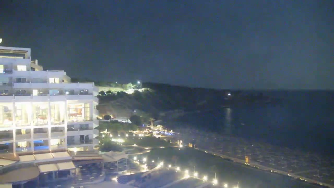 Rhodes, Paralia Faliraki Beach Northeast End Live Cam - Ammoudes, Rhodes (Ródos), Dodacanese,  South Aegean (Periféreia Notíou Aigaíou), Greece
