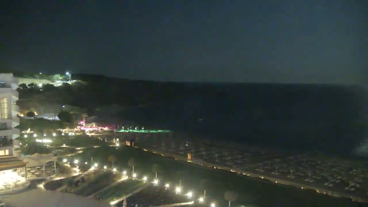 Rhodes, Paralia Faliraki Beach Northeast End Live Cam - Ammoudes, Rhodes (Ródos), Dodacanese,  South Aegean (Periféreia Notíou Aigaíou), Greece