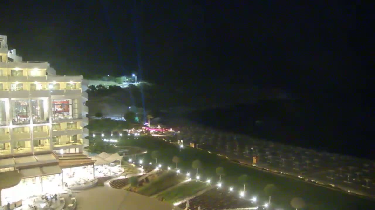 Rhodes, Paralia Faliraki Beach Northeast End Live Cam - Ammoudes, Rhodes (Ródos), Dodacanese,  South Aegean (Periféreia Notíou Aigaíou), Greece