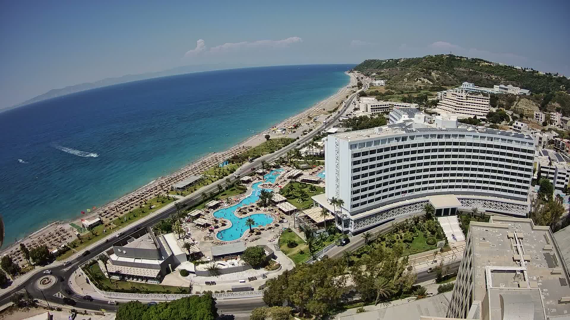 Rhodes, Paralia Ixia Beach Live Cam - Ialysos, Rhodes (Ródos), Dodacanese, South Aegean (Periféreia Notíou Aigaíou), Greece