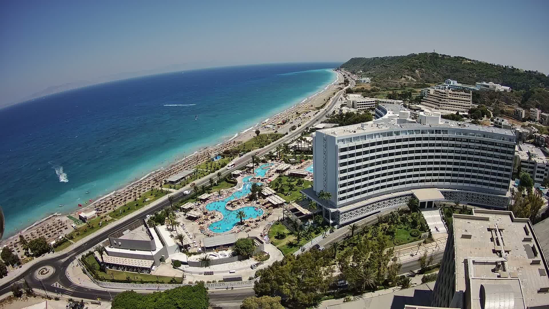 Rhodes, Paralia Ixia Beach Live Cam - Ialysos, Rhodes (Ródos), Dodacanese, South Aegean (Periféreia Notíou Aigaíou), Greece
