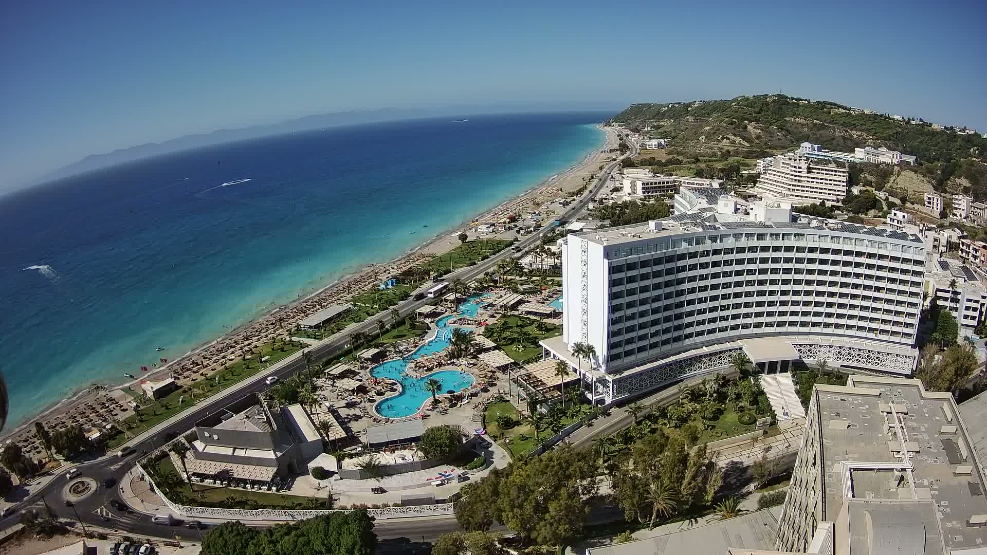 Rhodes, Paralia Ixia Beach Live Cam - Ialysos, Rhodes (Ródos), Dodacanese, South Aegean (Periféreia Notíou Aigaíou), Greece