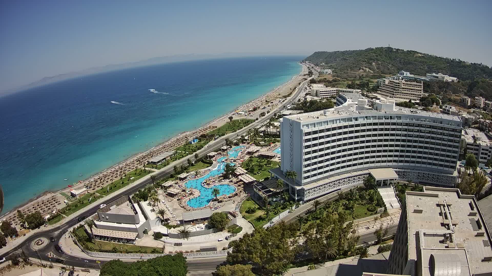 Rhodes, Paralia Ixia Beach Live Cam - Ialysos, Rhodes (Ródos), Dodacanese, South Aegean (Periféreia Notíou Aigaíou), Greece