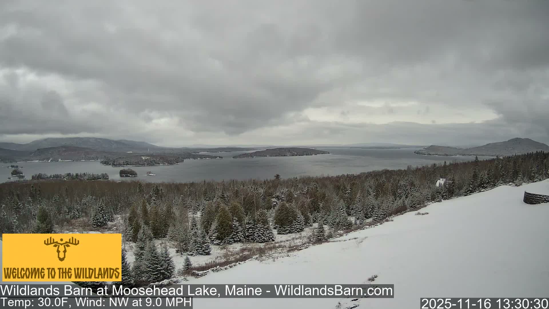Moosehead Lake View from Wildlands Barn Live Cam - Northwest Piscataquis, Piscataquis, Maine, USA