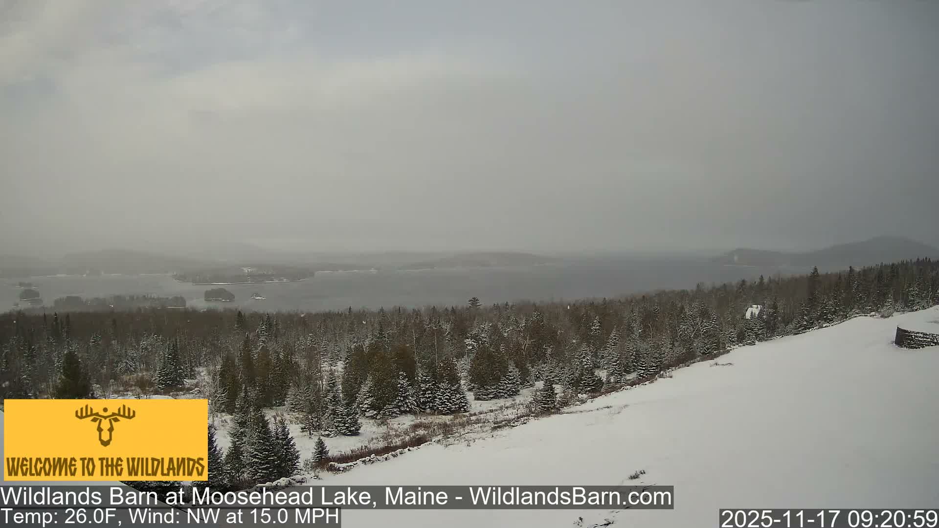 Moosehead Lake View from Wildlands Barn Live Cam - Northwest Piscataquis, Piscataquis, Maine, USA