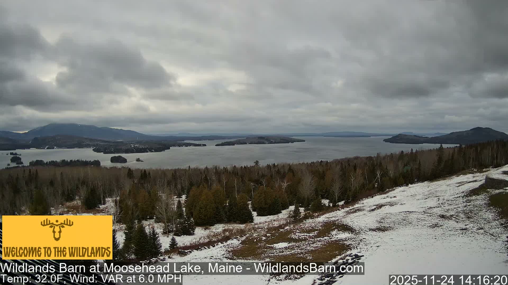 Moosehead Lake View from Wildlands Barn Live Cam - Northwest Piscataquis, Piscataquis, Maine, USA