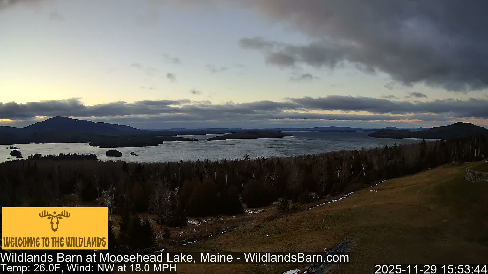 Moosehead Lake View from Wildlands Barn Live Cam - Northwest Piscataquis, Piscataquis, Maine, USA