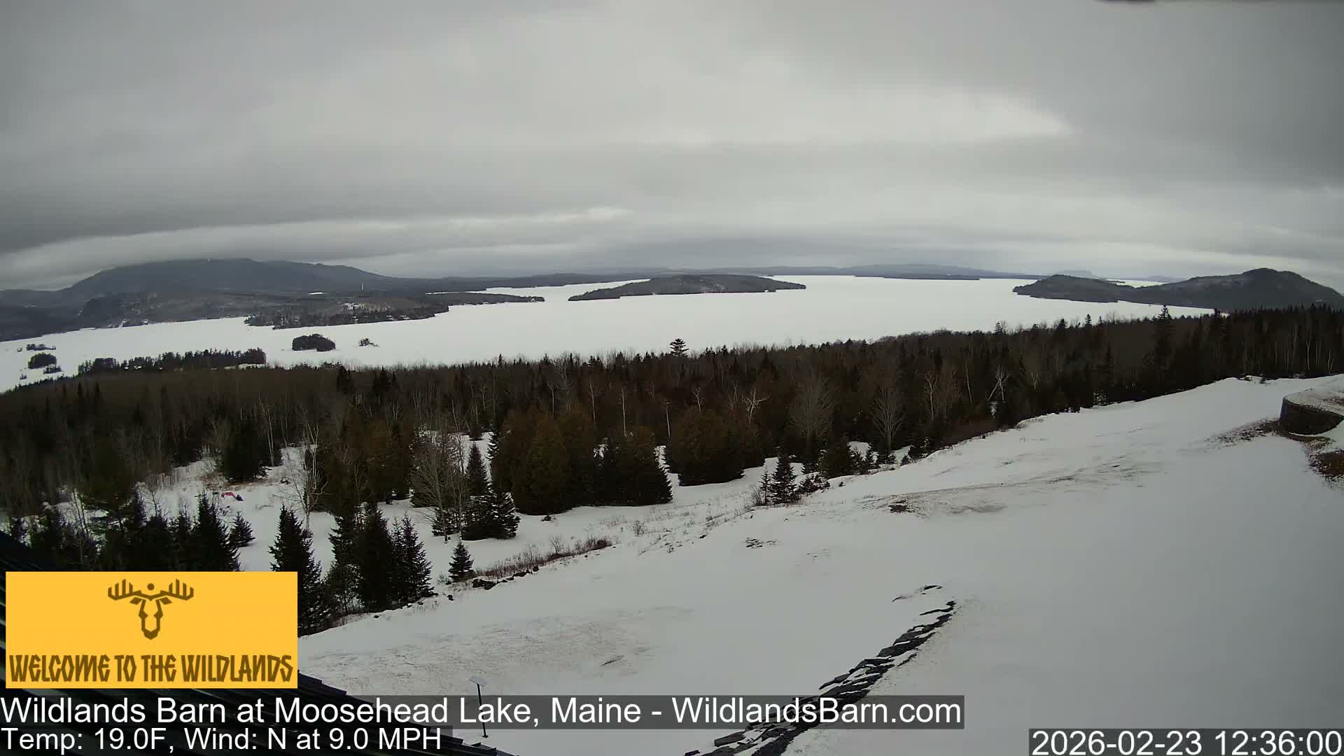 Moosehead Lake View from Wildlands Barn Live Cam - Northwest Piscataquis, Piscataquis, Maine, USA