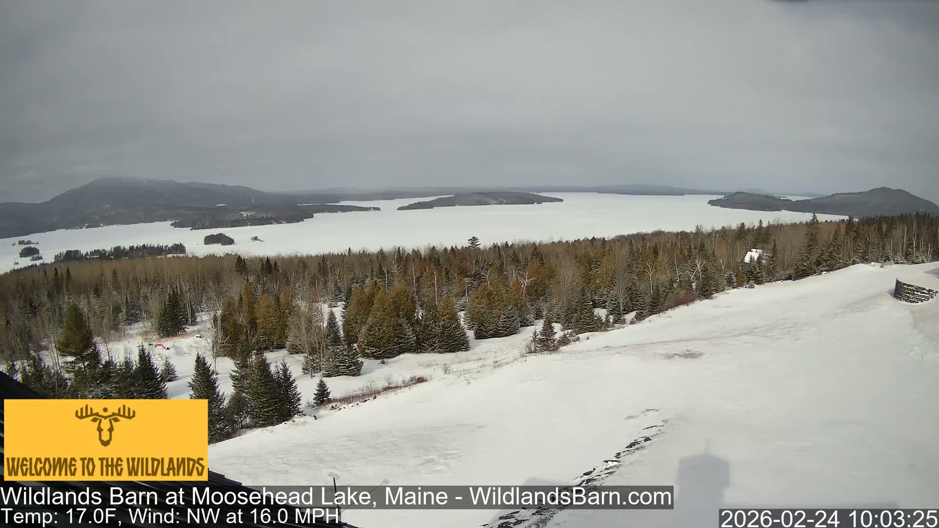 Moosehead Lake View from Wildlands Barn Live Cam - Northwest Piscataquis, Piscataquis, Maine, USA