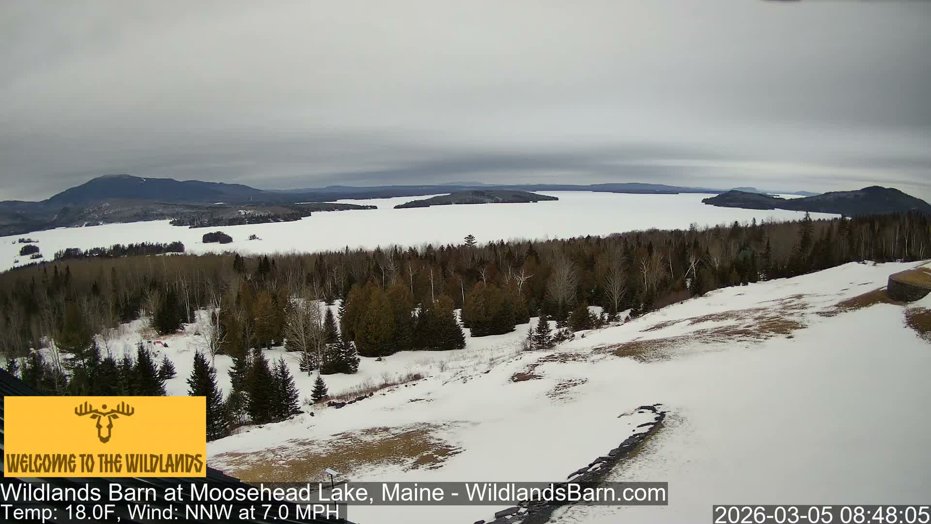 Moosehead Lake View from Wildlands Barn Live Cam - Northwest Piscataquis, Piscataquis, Maine, USA
