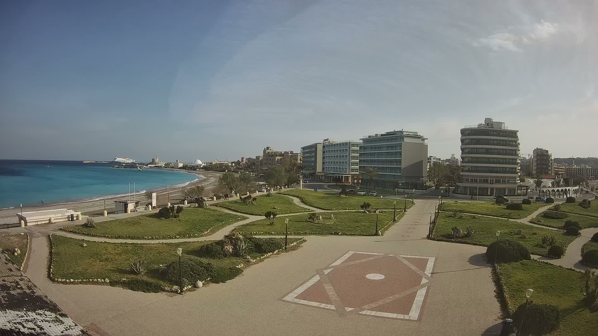 Rhodes, Paralia Enidriou Beach & Platia Enidriou Plaza Live Cam - Elli Beach, Rhodes (Ródos), Dodacanese, South Aegean (Periféreia Notíou Aigaíou), Greece