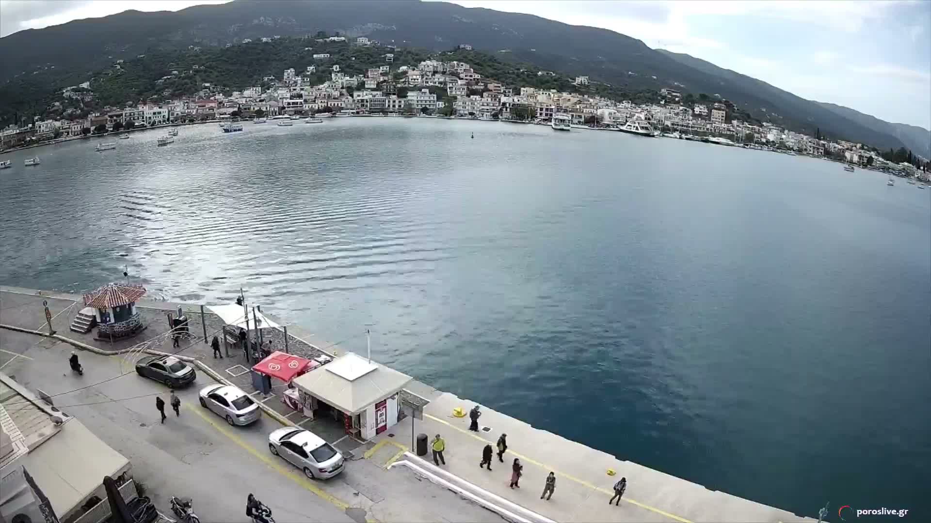 Poros Island, Poros Port &  Galatas Village View from Poros Coast Live Cam - Póros, Islands (Níson), Attica (Attikí), Greece