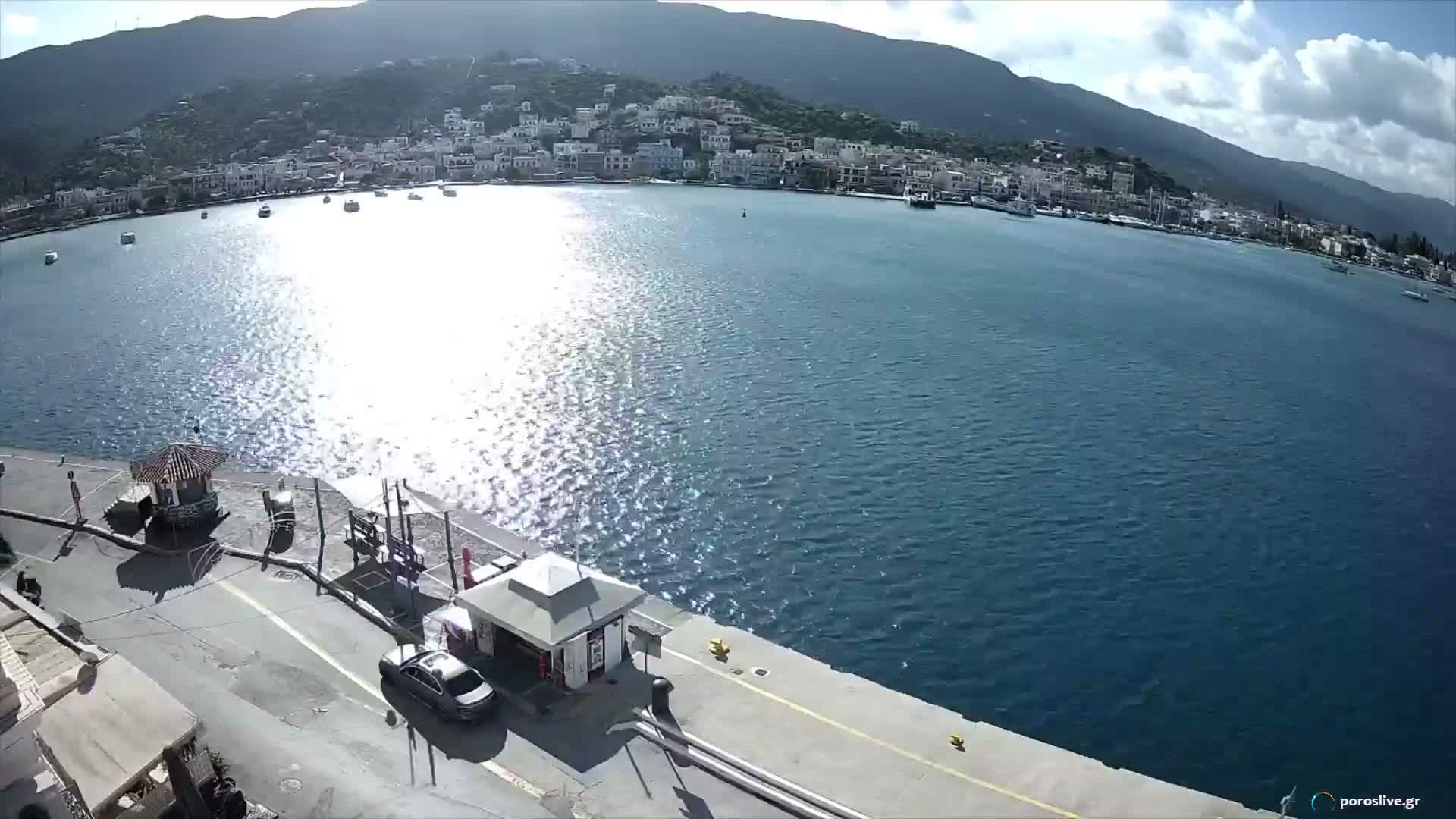 Poros Island, Poros Port &  Galatas Village View from Poros Coast Live Cam - Póros, Islands (Níson), Attica (Attikí), Greece