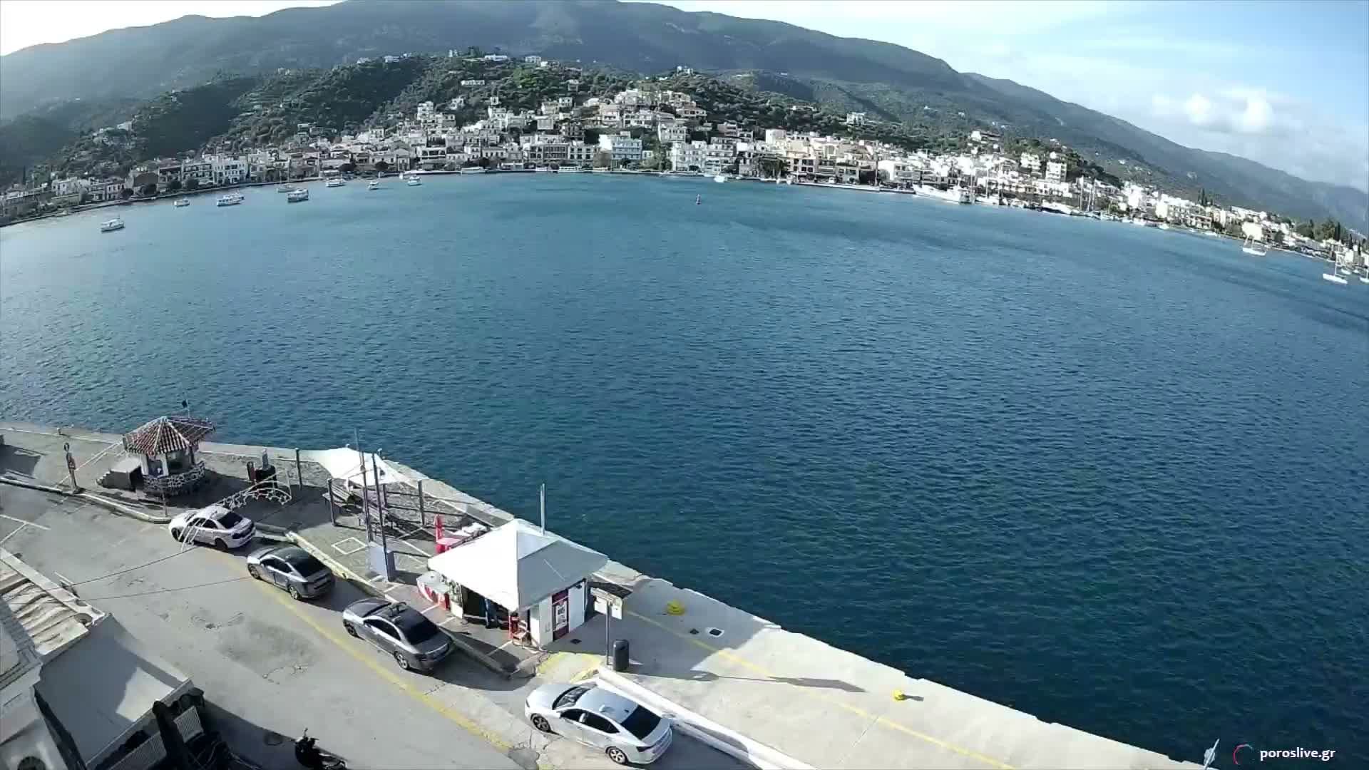 Poros Island, Poros Port &  Galatas Village View from Poros Coast Live Cam - Póros, Islands (Níson), Attica (Attikí), Greece