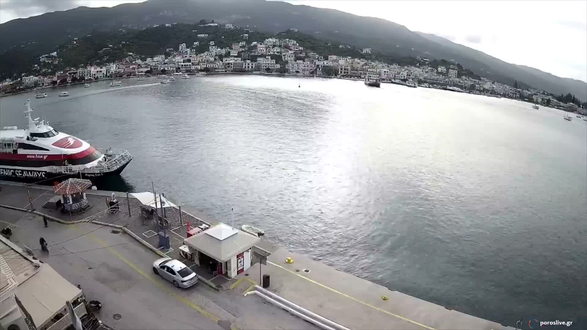 Poros Island, Poros Port &  Galatas Village View from Poros Coast Live Cam - Póros, Islands (Níson), Attica (Attikí), Greece