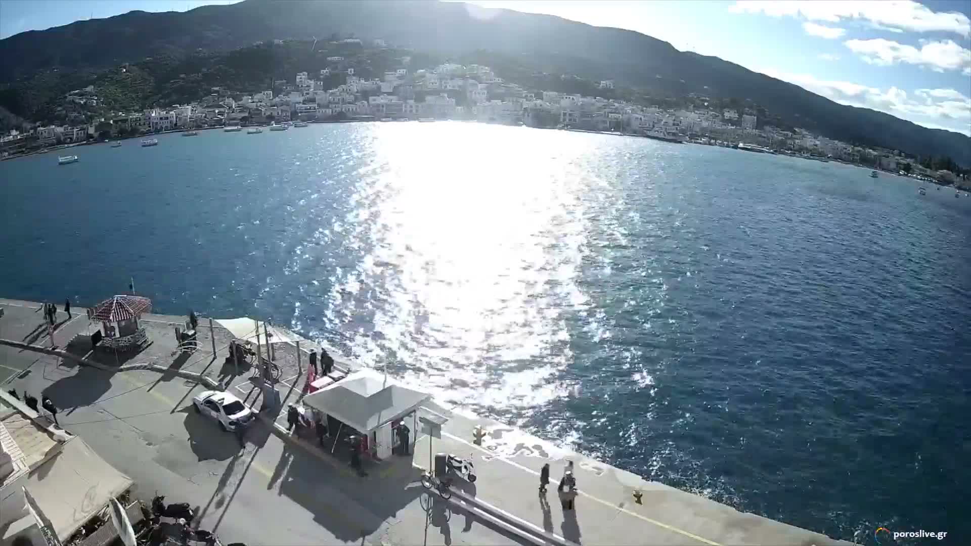 Poros Island, Poros Port &  Galatas Village View from Poros Coast Live Cam - Póros, Islands (Níson), Attica (Attikí), Greece