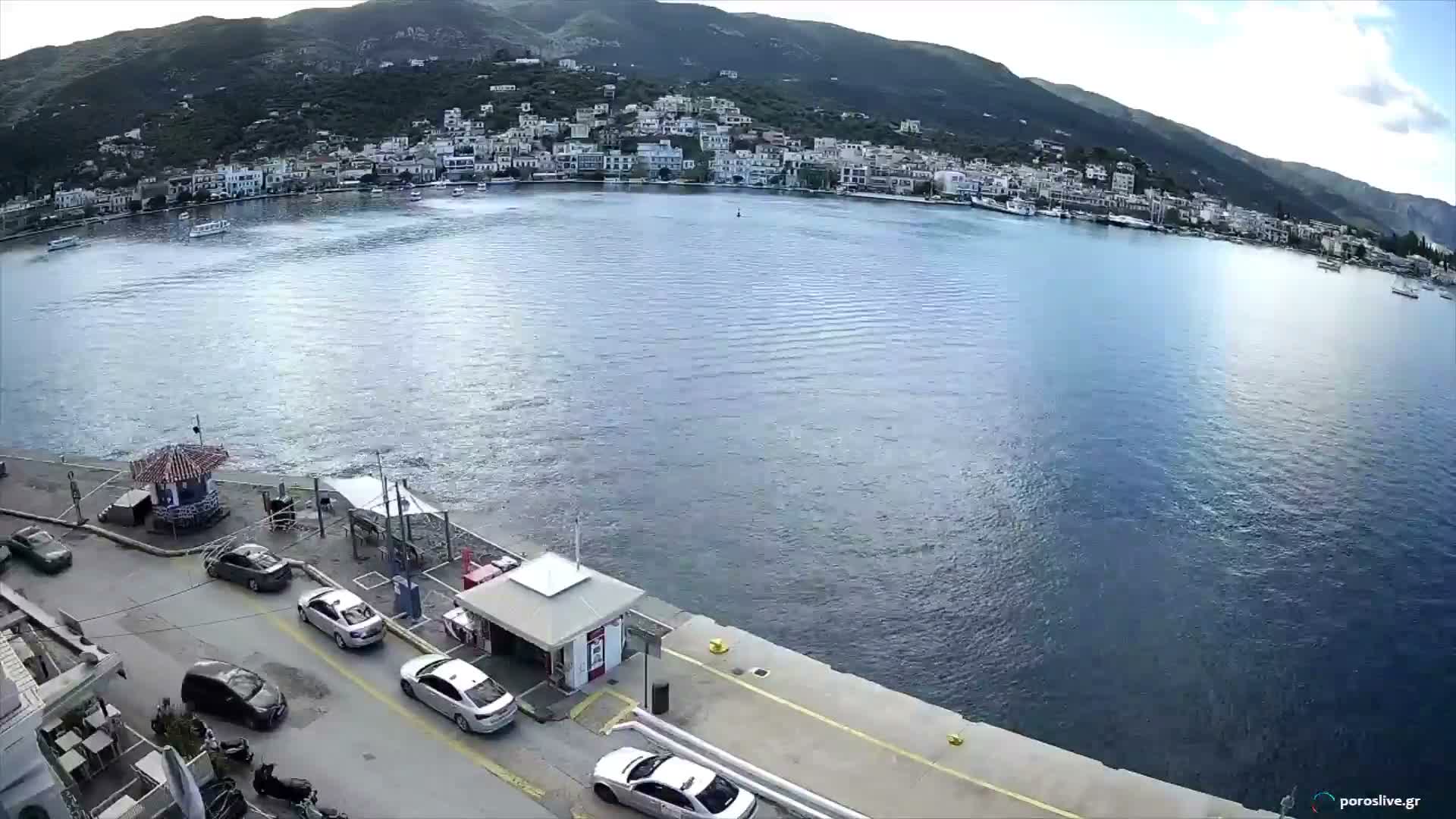 Poros Island, Poros Port &  Galatas Village View from Poros Coast Live Cam - Póros, Islands (Níson), Attica (Attikí), Greece