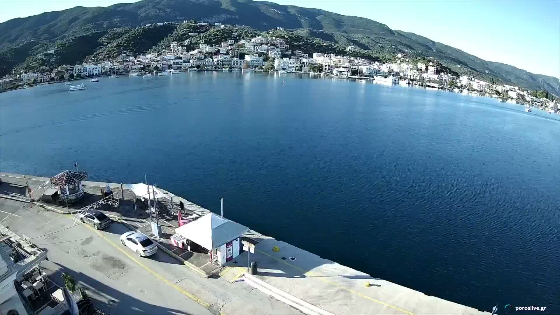 Poros Island, Poros Port &  Galatas Village View from Poros Coast Live Cam - Póros, Islands (Níson), Attica (Attikí), Greece