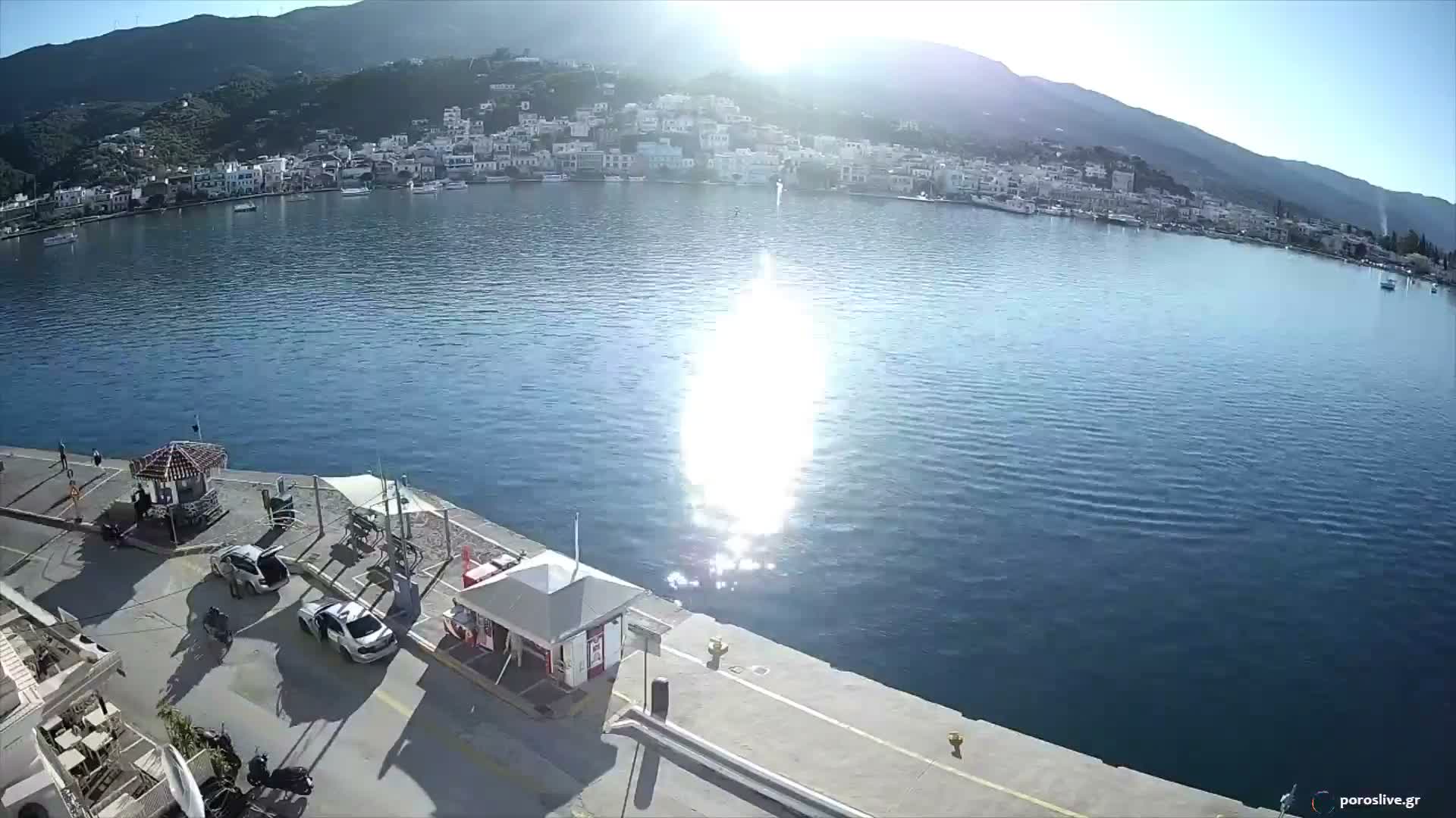 Poros Island, Poros Port &  Galatas Village View from Poros Coast Live Cam - Póros, Islands (Níson), Attica (Attikí), Greece