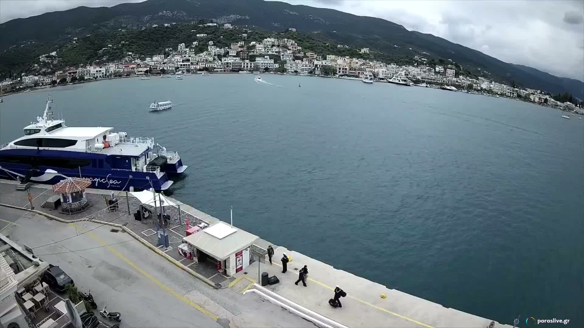 Poros Island, Poros Port &  Galatas Village View from Poros Coast Live Cam - Póros, Islands (Níson), Attica (Attikí), Greece