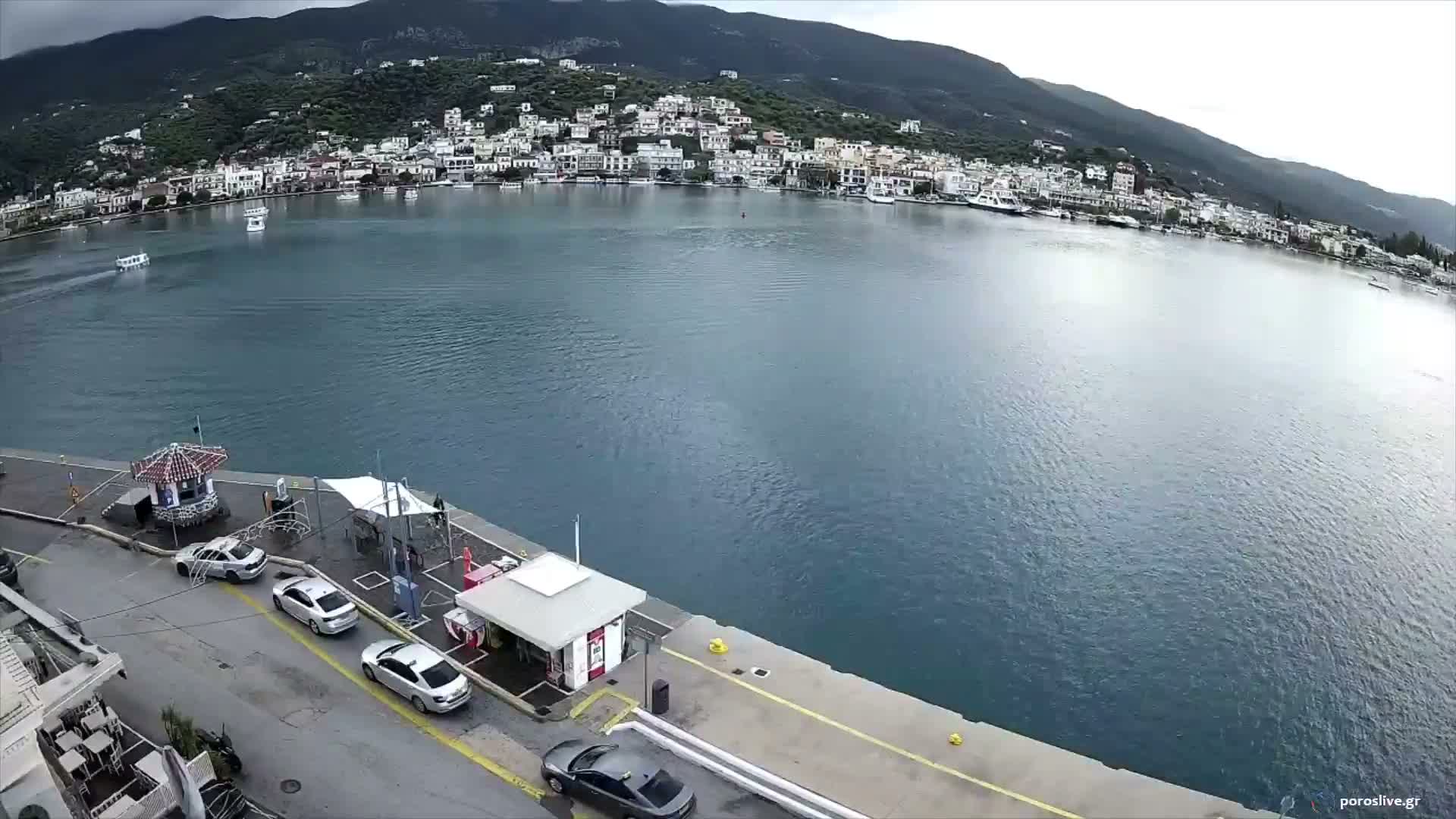 Poros Island, Poros Port &  Galatas Village View from Poros Coast Live Cam - Póros, Islands (Níson), Attica (Attikí), Greece