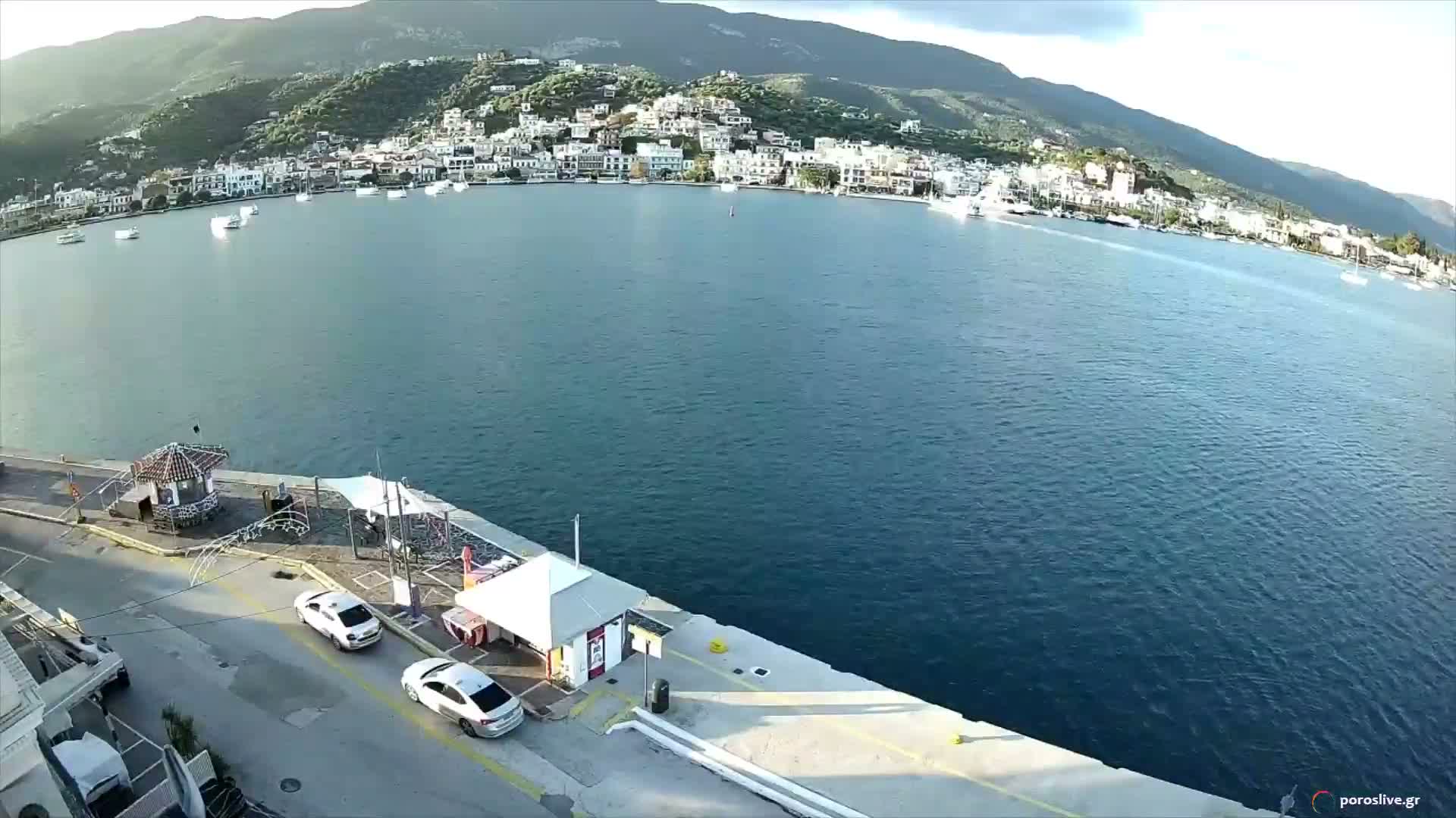 Poros Island, Poros Port &  Galatas Village View from Poros Coast Live Cam - Póros, Islands (Níson), Attica (Attikí), Greece