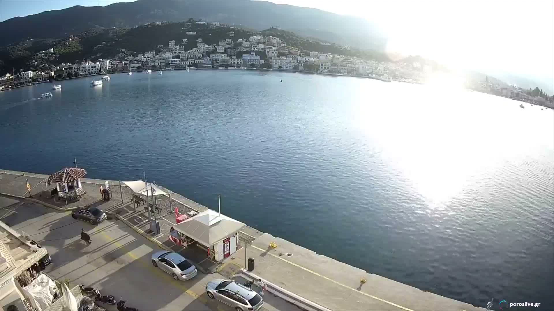 Poros Island, Poros Port &  Galatas Village View from Poros Coast Live Cam - Póros, Islands (Níson), Attica (Attikí), Greece