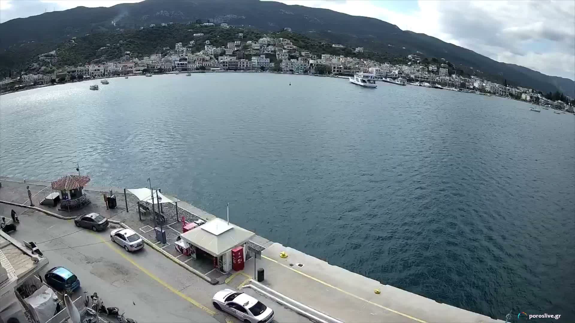 Poros Island, Poros Port &  Galatas Village View from Poros Coast Live Cam - Póros, Islands (Níson), Attica (Attikí), Greece