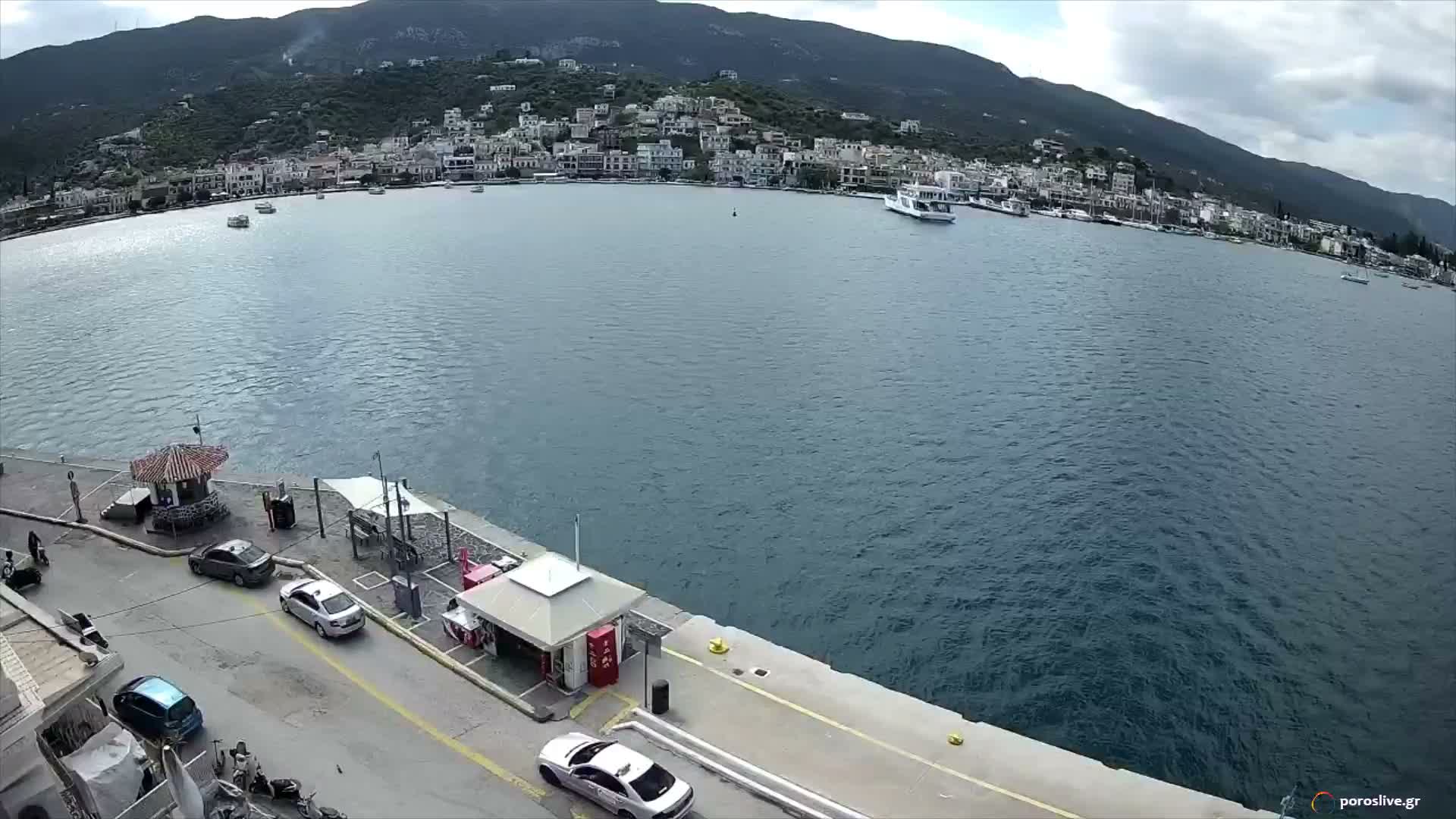 Poros Island, Poros Port &  Galatas Village View from Poros Coast Live Cam - Póros, Islands (Níson), Attica (Attikí), Greece