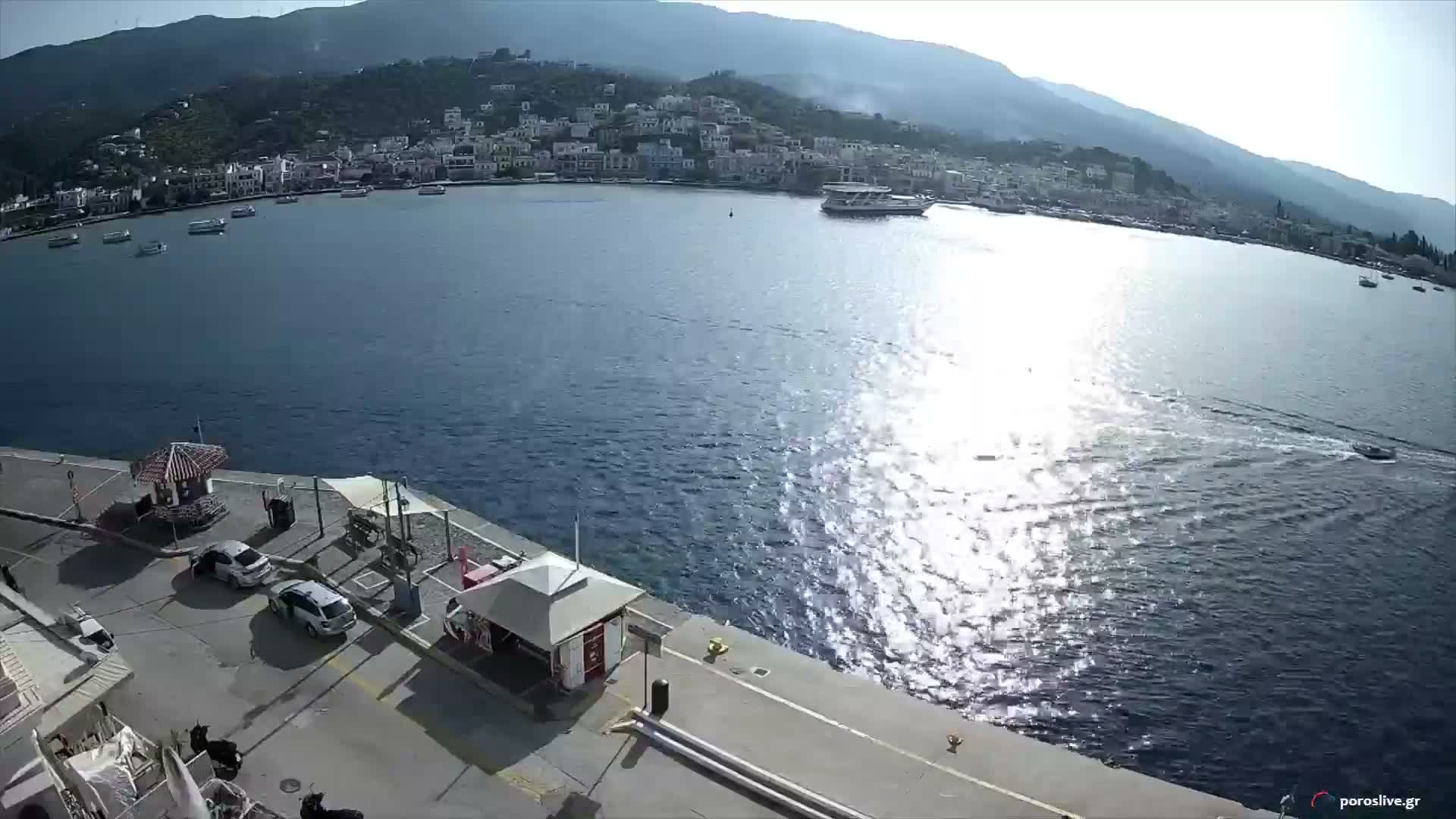 Poros Island, Poros Port &  Galatas Village View from Poros Coast Live Cam - Póros, Islands (Níson), Attica (Attikí), Greece