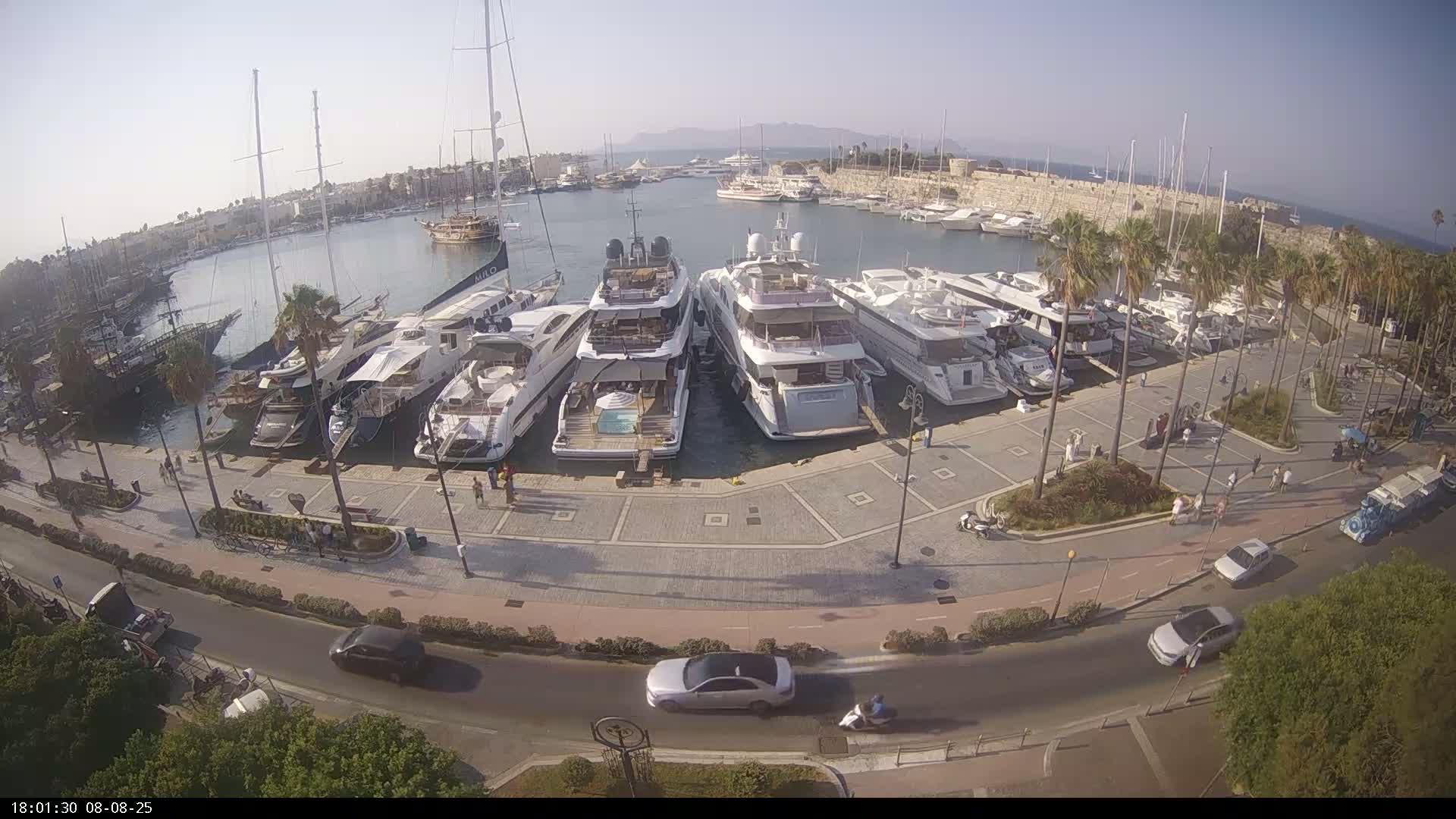 Kos City, Kos Island Harbour, Nerantzia Castle & Turkey Mainland View Live Cam - Kos, Dodacanese,  South Aegean (Periféreia Notíou Aigaíou), Greece