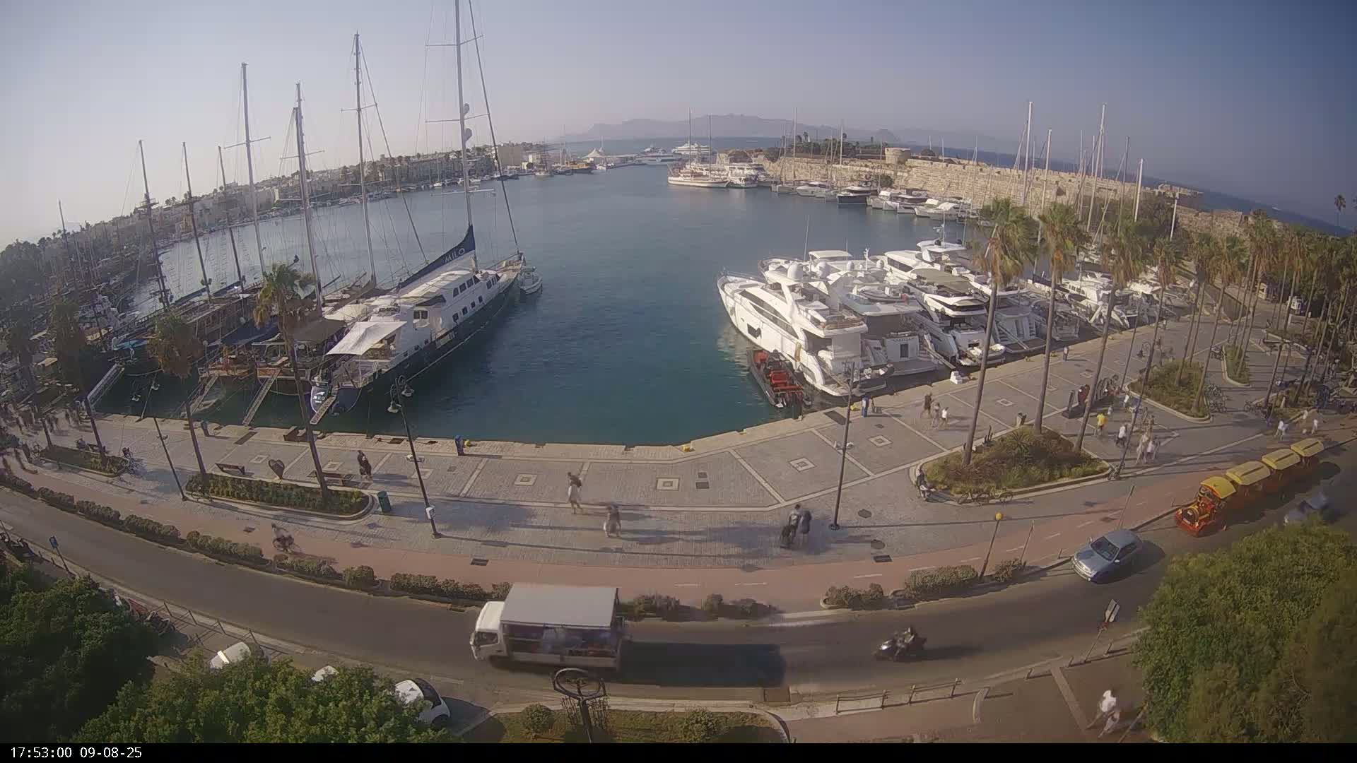 Kos City, Kos Island Harbour, Nerantzia Castle & Turkey Mainland View Live Cam - Kos, Dodacanese,  South Aegean (Periféreia Notíou Aigaíou), Greece