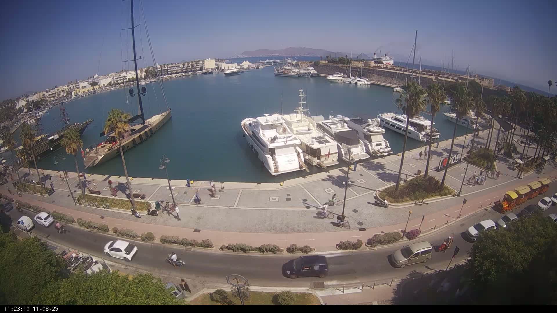 Kos City, Kos Island Harbour, Nerantzia Castle & Turkey Mainland View Live Cam - Kos, Dodacanese,  South Aegean (Periféreia Notíou Aigaíou), Greece
