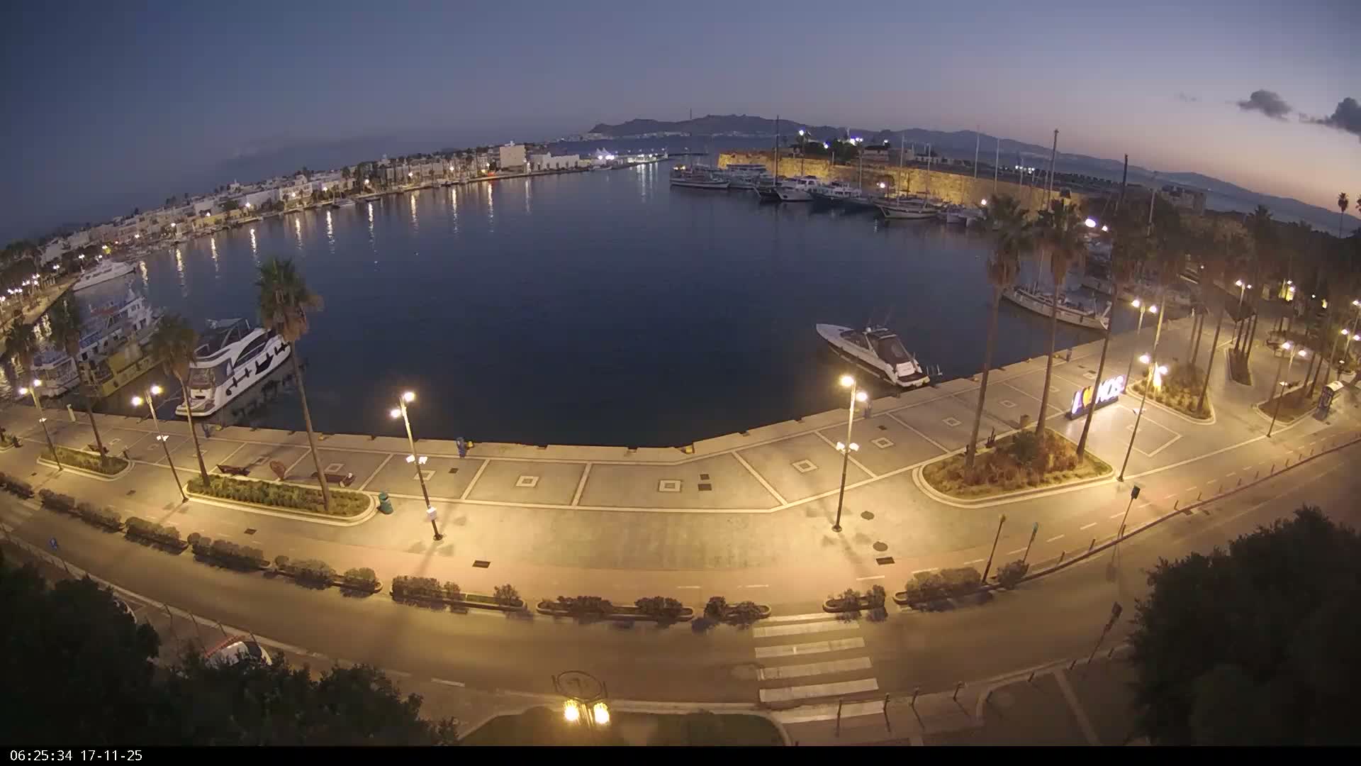 Kos City, Kos Island Harbour, Nerantzia Castle & Turkey Mainland View Live Cam - Kos, Dodacanese,  South Aegean (Periféreia Notíou Aigaíou), Greece