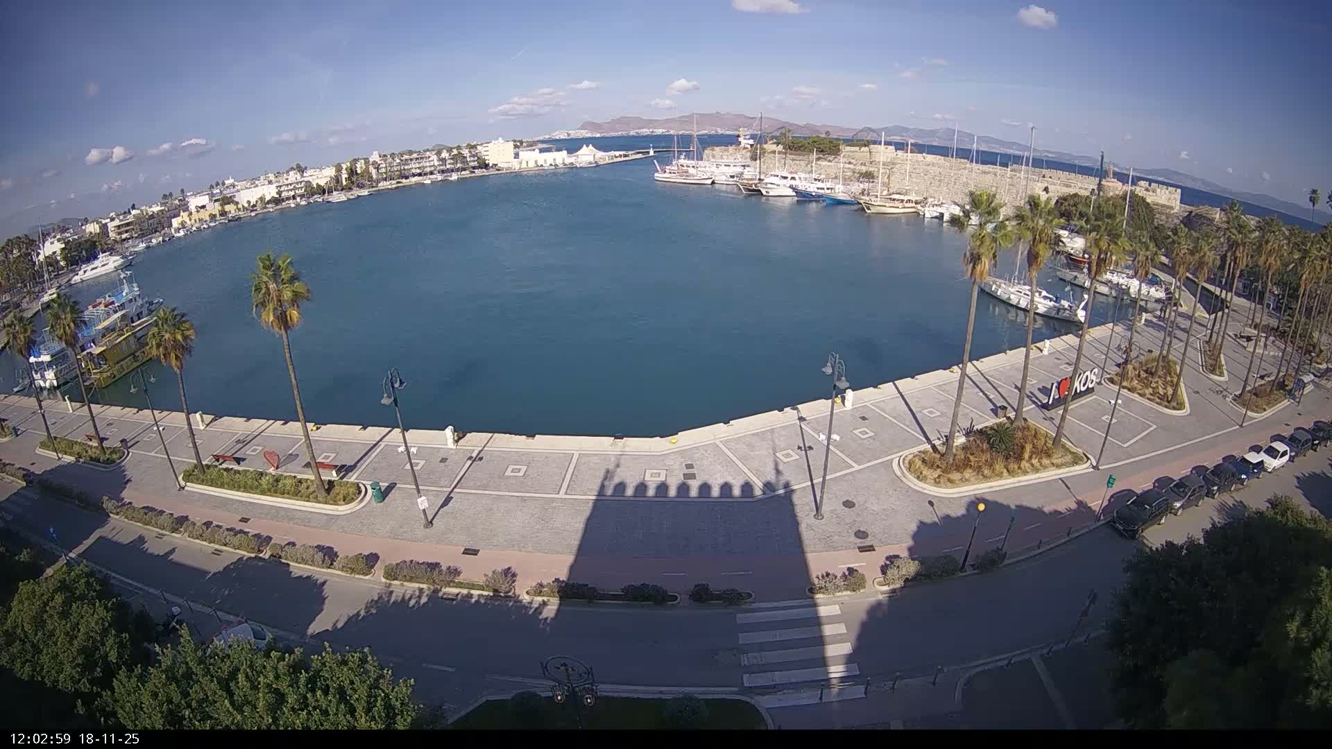 Kos City, Kos Island Harbour, Nerantzia Castle & Turkey Mainland View Live Cam - Kos, Dodacanese,  South Aegean (Periféreia Notíou Aigaíou), Greece