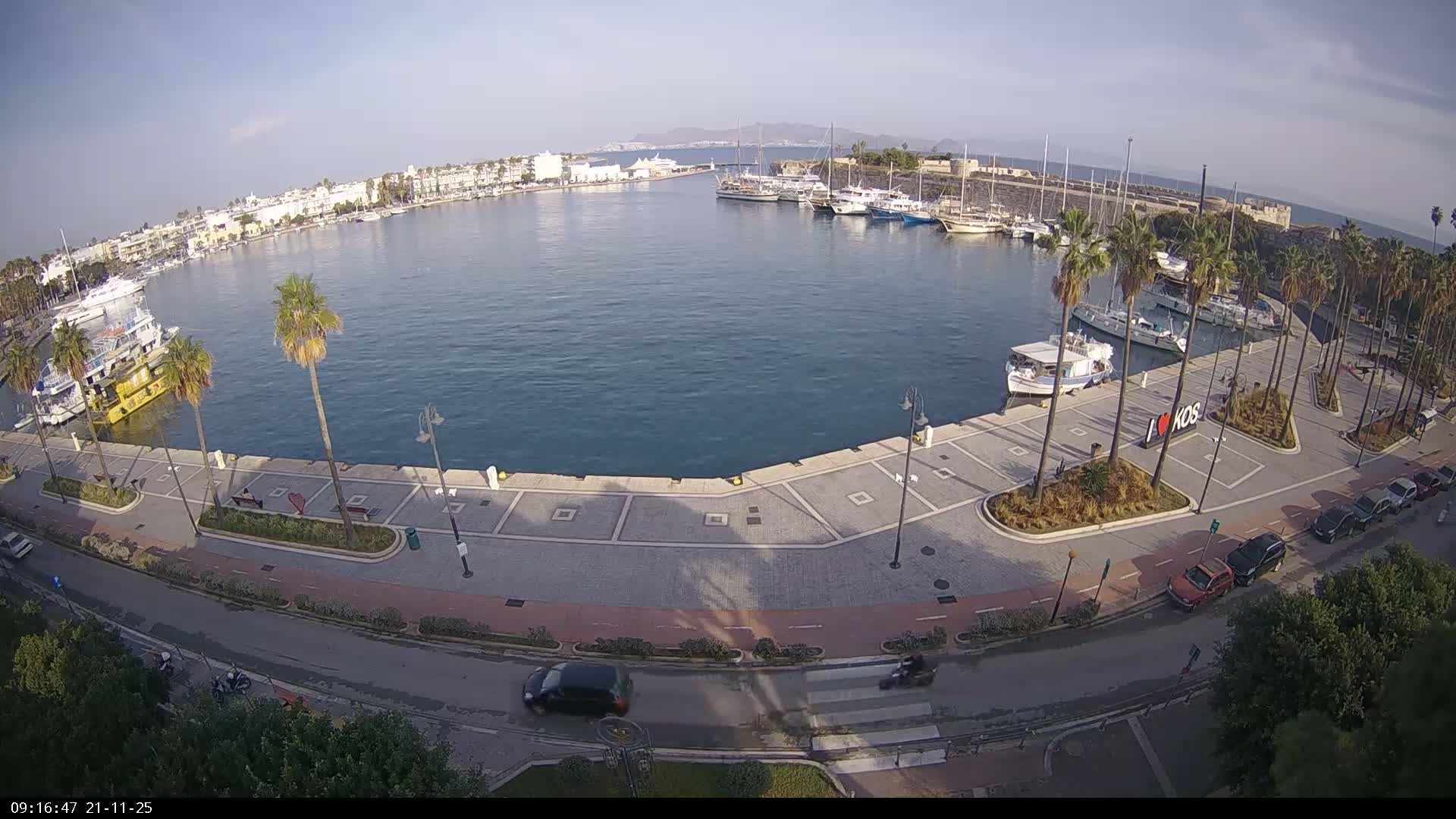 Kos City, Kos Island Harbour, Nerantzia Castle & Turkey Mainland View Live Cam - Kos, Dodacanese,  South Aegean (Periféreia Notíou Aigaíou), Greece