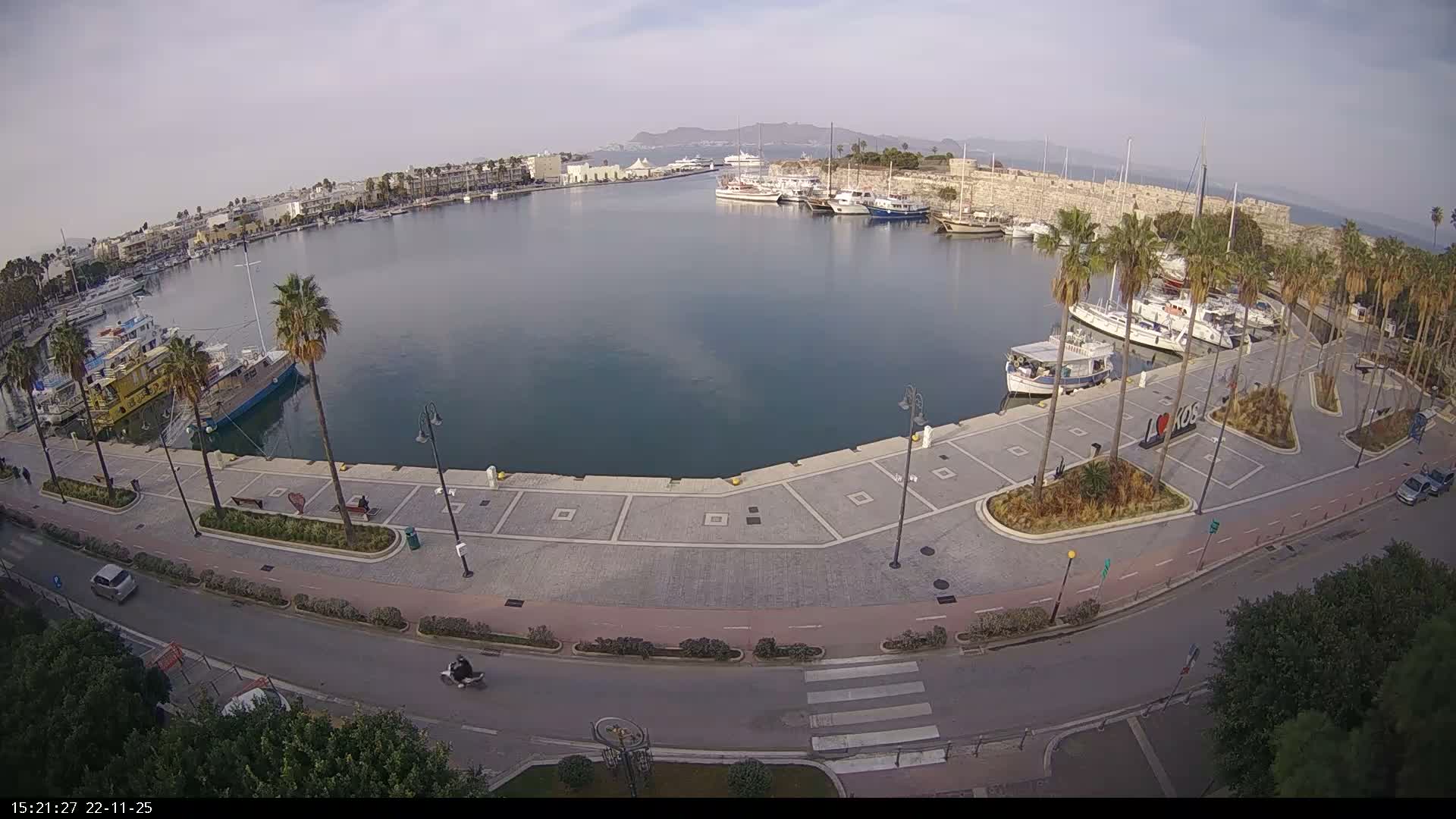 Kos City, Kos Island Harbour, Nerantzia Castle & Turkey Mainland View Live Cam - Kos, Dodacanese,  South Aegean (Periféreia Notíou Aigaíou), Greece